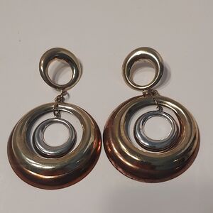 Large Lightweight Statement Pierced Earrings Tricolor Silver Gold And Bronze
